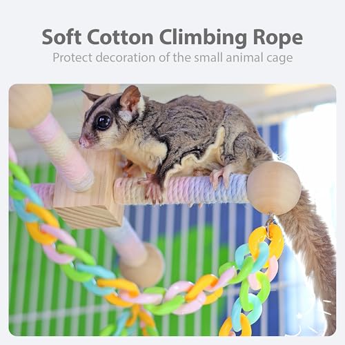 Sugar Glider Climbing Toys Haning Swing Sugar Glider Cage Accessories | Natural Wood Climbing Toys Sugar Glider Accessories Rat Enrichment Toys for Small Animals Rat and Birds(Swing Style) - style: Swing Style
