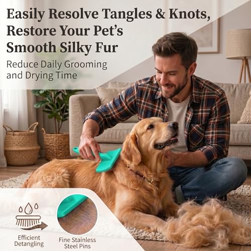 Wooden Long Pin Slicker Brush for Large Dog, Poodles & Doodles Long Hair | Grooming, Fluff & Detangle Heavy Dense Wavy Curly Coats to Easily Prevent Severe Hair Matting During Shedding Seasons - color: Green