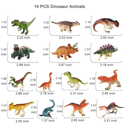 Yowlieu 14 Pcs Figures Toys Realistic Mini Dinosaurs Animal Figurines, Plastic Learning Educational Playset Animal Themed Party Supplies Cake Topper Ornaments for Easter Egg Birthday Christmas - size: 14 Pcs Dinosaurs