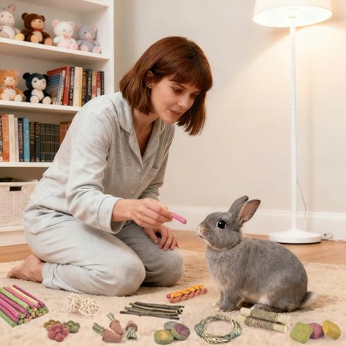ERKOON 100PCS Rabbit Chew Toys, Natural Timothy Grass Cakes Guinea Pig Toys, Small Animal Teeth Grinding Treats for Bunny Hamster Chinchilla, Safe Dental Care Snacks - size: 100