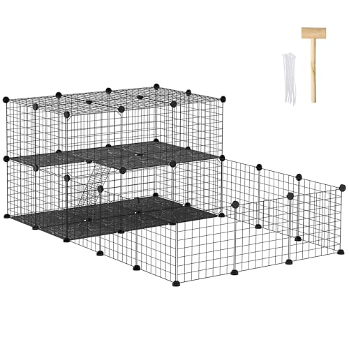 PawHut 47 Panels Pet Playpen Small Animal Playpen with Doors 14" x 14" | Portable Metal Wire Yard Bunny Pen, Guinea Pigs, Chinchillas