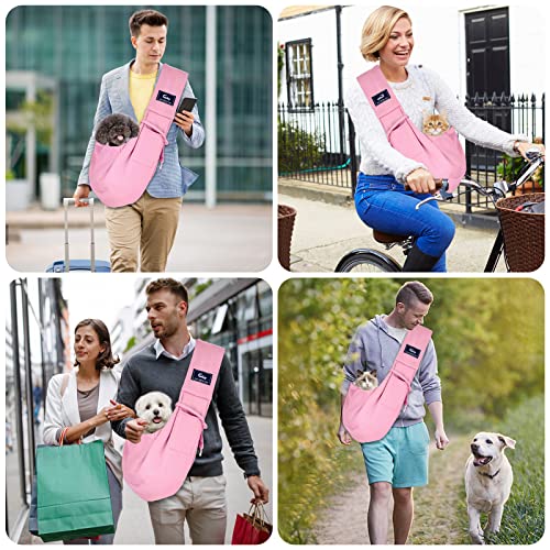 Dog and Cat Sling Carrier - Hands Free Reversible Pet Papoose Bag - Soft Pouch and Tote Design - Suitable for Puppy, Small Dogs Cats Outdoor (Pink, Unadjustable Strap) - color: Pink
