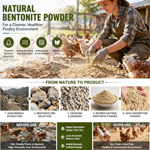 Animals and Poultry Calcium Bentonite Clay | 32 Oz Chicken Dust Bath | Healthier Eggs & Feathers | Chicken Coop Accessories | All Natural Bentonite Clay for Bath with Chinchill & Rabbits