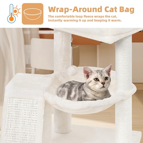 YOUPET Cat Tree with Cat Scratching Post for Indoor Cats, Cat Tower with Scratching Board and Playful Toy Balls, Cat Tree Tower with Cozy Hammock,Beige - color: Beige