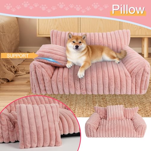 Cute Dog Couch for Medium Large Dogs,Dog Cat Couch Sofa,Dog Bed,L,Pink | Dog Couch Bed with Removable Washable Cover,Cute Fluffy Pet Sofa Cat Couch Bed,Washable Dog Bed Medium Large Size Dog - color: Pink, size: Large(36x27x10")