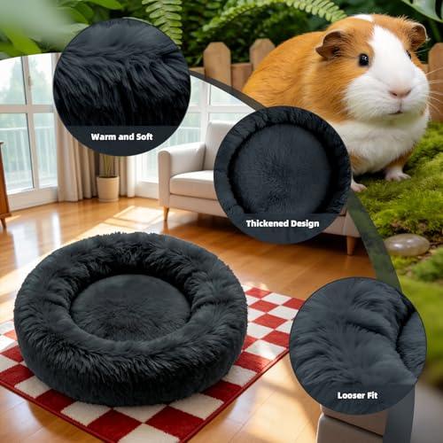 2 Pack 15.7in Plush Warm Pet Bed for Guinea Pigs, Dwarf Rabbits | 15.7×15.7in nest bed with raised anti-slip edges, thick plush winter warm, washable, offers private safe space