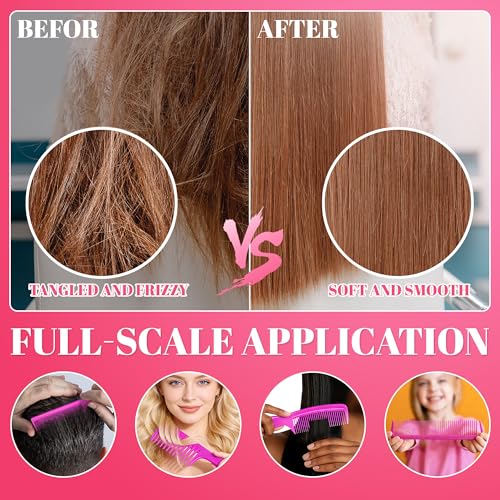 SALONSILK 6PCS Professional Comb Set, Edge Brush Wide Tooth Rat Tail Fine Tooth Hair Combs for Women&Men, Braiding Cutting Barber Styling Curly Parting Set for Curls, Natural Black Hair - color: Rose red-6PCS