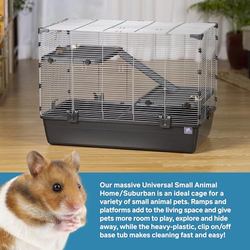 Prevue Pet Products Universal Small Animal Home - Spacious & Portable Indoor Habitat with Dual Doors, Ramps & Platforms for Hamsters, Gerbils, Mice, Rats, Chinchillas, Ferrets, & Small Pets - Gray - color: Gray, size: 32.5"L x 19.0"W x 23.0"H