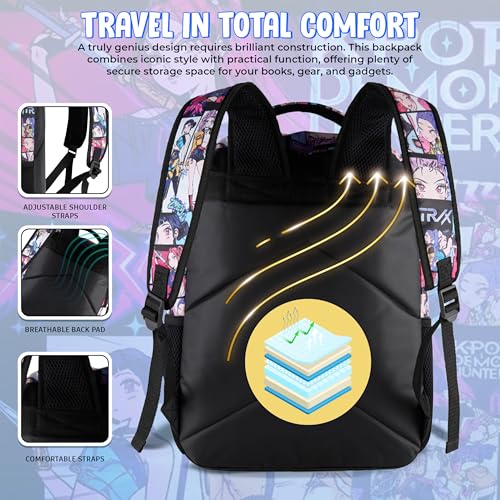 AI ACCESSORY INNOVATIONS K-Pop Demon Hunters Huntrix 16” Backpack for Girls, Featuring an AOP of Rumi, Zoey, Mira, Allover Print - color: Kpop Allover Print