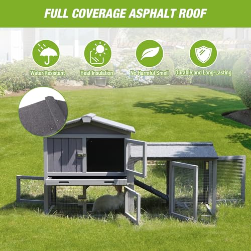 GUTINNEEN Rabbit Hutch Outdoor No Leak Plastic Tray Bunny Cage Indoor with Large Run Space Extensible Chicken Coop - color: Grey