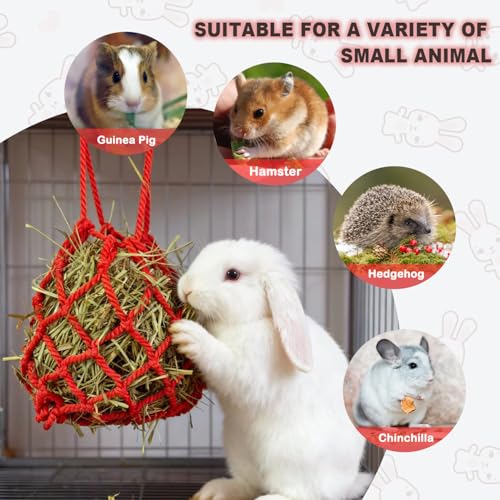 2Pcs Rabbit Hay Feeder Mesh Bags 13.5x11 Inch High-Capacity Hanging Bunny Hay Feeder for Guinea Pig Hamster Chinchilla Gerbils Small Pets and Animals Cage Accessories Supplies - color: Green&Red