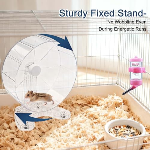 8.7" Hamster Exercise Wheel with Drinking Bottle, Hamster Exercise Wheel for Gerbils, Syrian & Dwarf Hamsters, Chinchillas, Hamster Running Wheel Noiseless Spinning Design for Other Small Pets, Clear - color: Clear, size: 8.7" with Drink Bottle