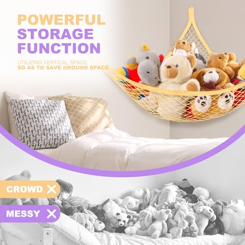 Lazebox Stuffed Animal Net Hammock for Plushie Toys, Stuffed Animal Hammock Corner for Kids' Room Decor, Ideas for Organizing Stuffy Collection, Yellow, L (67" x 40" x 40")-Pack of 1 - color: 1 Pack - Yellow, size: L (67" x 40" x 40")-pack of 1
