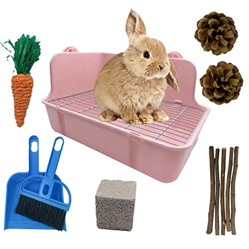 11Pcs Rabbit Litter Box Toilet,Bunny Corner Litter Bedding Plastic Square Grate Guinea Pig Bunny Ferret Hamster Hedgehog, Potty Trainer Bedding Box for Guinea Pig Ferret Hamster Hedgehog (Pink) - color: Pink