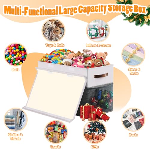 Large Toy Storage Box with Lid & Dividers, Kids Toy Chest, Gray and White | Toy Box for Boys, Girls, Nursery, Bedroom, Living Room, Playroom, 25 x 13 x 16 inches - color: Large Gray and White