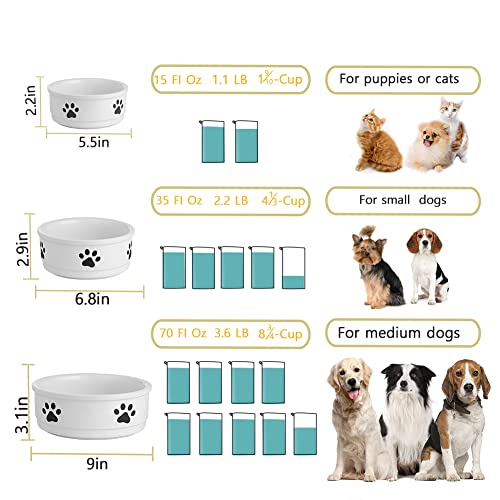 Sweejar Ceramic Dog Bowls with Paw Pattern, Dog Food Dish for Large Dogs, Porcelain Pet Bowl for Water 70 Fl Oz (Fog Blue) - color: Fog Blue, style: Paw Pattern,9"x 3.1"(70 Fl Oz)