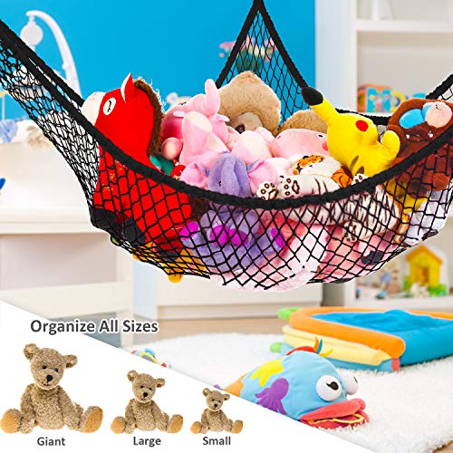 Stuffed Animal Hammock, Jumbo Toy Storage Net 83" Wall Sling Corner Extra Large Kids Children Mesh Toy Net Organizer (Black, 83 Inch) - color: Black