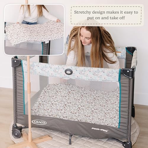Pack and Play Sheets Fitted, Mini Crib Sheets for Graco Pack N Play Playard (38x26), Ultra Soft Organic Cotton Blend, Safe & Snug Playpen Mattress Sheet for Baby Boys & Girls – Fleurette, 2-Pack - color: Fleurette