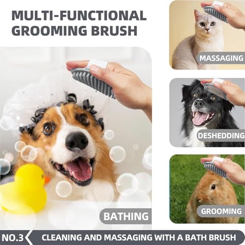 6-in-1 Grey Pet Grooming Kit: Hair Brush, Towel, Washing Gloves, Slicker Brush, and Shampoo Scrubber for Dogs and Cats - color: 6-Bath-Grey