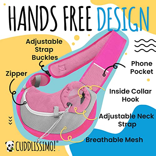 Cuddlissimo Small Dog Sling Carrier, Pet Cat Sling, Puppy Pouch - Pink-S | Teacup & toy breeds under 6 lbs, Yorkie, Chihuahua, kitten, wearable purse-style shoulder bag, hands-free chest carrying - color: 1. Hot Pink