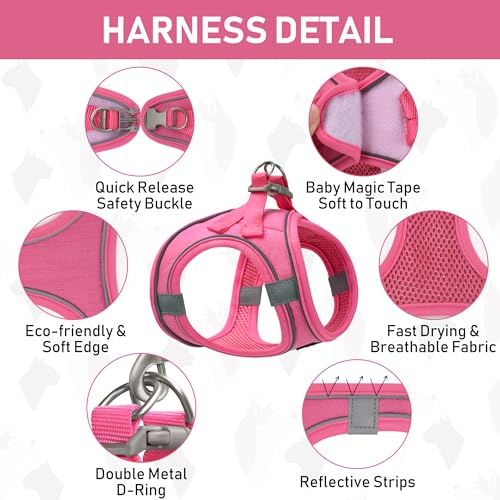 GAMUDA Small Pet Harness Collar and Leash Set, Step in No Chock No Pull Linen Fabric Soft Mesh Dog Vest Harnesses Reflective for Dogs Puppy Cats Kitten Rabbit (Pink, S) - color: Pink, size: Small