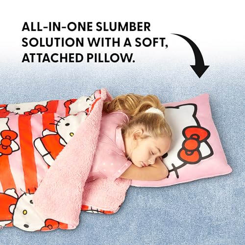 Silk Touch Sherpa Slumber Bag for Boys and Girls, Sleeping Bag with Zipper, Sleepover Set, 27 x 56 inches - color: Hello Kitty Bow Friendly w/ Pillow