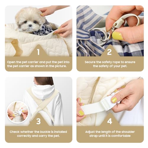 JourCraf Pet Carrier Backpack, Adjustable Pet Front Cat Dog Carrier Backpack Travel Bag for Small Medium Dogs Cats and Rabbits, Safety Strap with Removable Bottom Plate for Camping Hiking Traveling - color: Off white