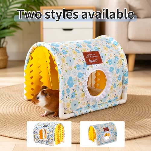 Guinea Pig Hideout No Bottom Guinea Pig Bed Easy to Clean Rabbit Hideout Bunny Beds - Small Animal Indoor Habitat for Chinchilla Ferret Hedgehog Flower-Branch Mouse (Blue Cherry) - color: Blue Cherry