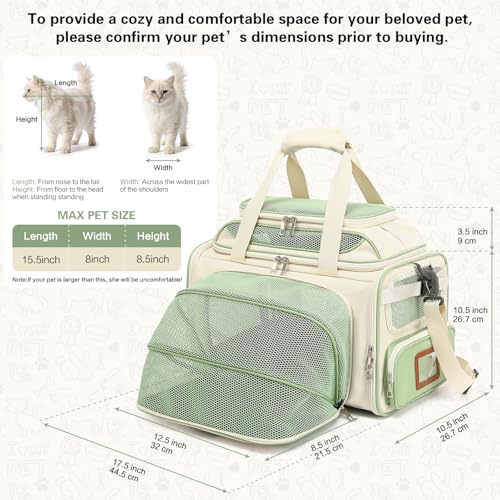 Airline Approved Travel Soft Carrier for Small cat/Dog/pet | Collapsible with Expandable Top and Sides. Kitten Mesh Puppy Carry Bag,18x11x11Delta/ United/American Airlines - color: grey