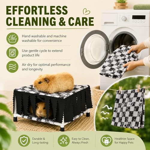 Guinea Pig Hideout with Fringe Curtain, Guinea Pig Bed | Small Animal Tent Hideaway, Stable Shelter Hut for Guinea Pig, Rabbit, Ferret, Chinchilla, Rat and Squirrel - color: Black