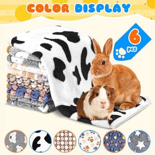 Eilyliafe 6 Pcs Guinea Pig Bedding Cage Liners Small Animal Flannel Blankets Sleep Mat Absorbent Reusable Pet Pee Bedding Pad Cover for Hamster Ferret Chinchilla Rabbit Hedgehog (16 x 24 Inch, Multi) - size: 16 x 24 Inch