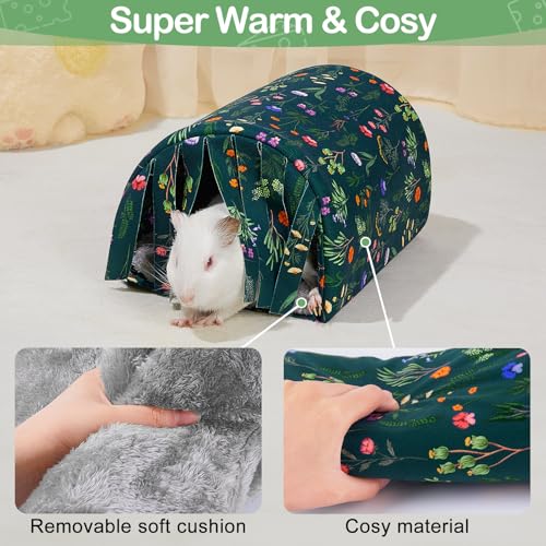 Unicorn Catcher Washable Guinea Pig Tunnel with Curtains for Small Animals | Cozy Small Pet Hideout Featuring Curtains For Privacy Ideal For Hamsters, Chinchillas And Bunnies To Rest And Play - color: Green Flowers