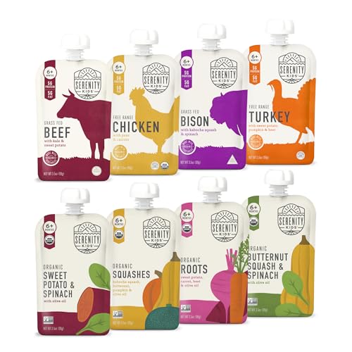 Serenity Kids Organic Baby Food Pouches, 5g Protein, 3.5 Oz, 8 Pack | 5g Protein, Organic Baby Snacks, Toddler Pouches, Baby Puree Pouches, Toddler Snack Pack - size: 3.5 Ounce (Pack of 8)