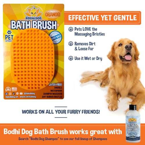 Bodhi Dog Shampoo Brush - Pet Grooming & Bath Supplies for Dogs and Cats - Bath Brush for Long & Short Hair - Premium Scrubber for Shower, Showerhead, Sprayer & Bathing (One Pack, Orange) - color: Orange, size: 1 Pack