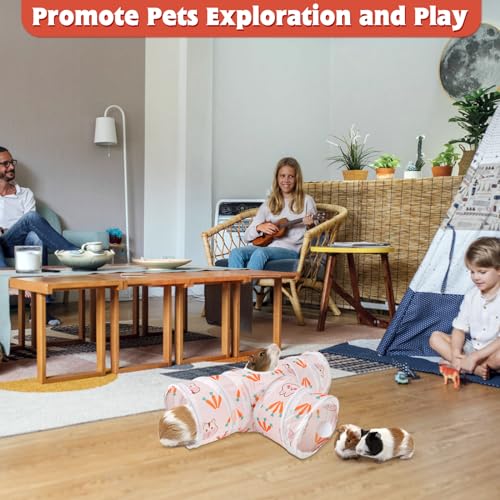YUEPET Guinea Pig Tunnel, Guinea Pig Toys, 3-Way Play Tubes, White | Guinea Pig Play Tubes, 3-Way Tunnel Design, Folds for Storage, Hanging Play Ball, Peekaboo Opening, 5.9 in Entrance - color: White