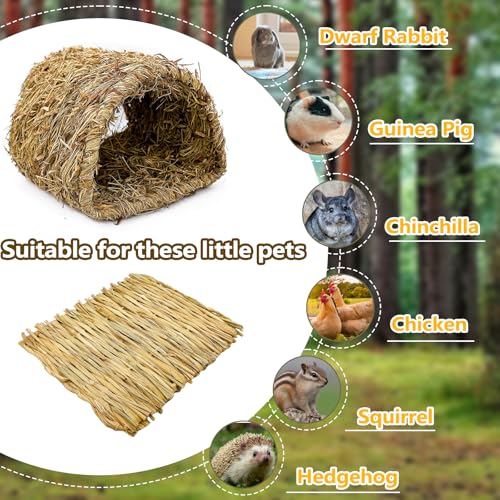 Hamiledyi Bunny Grass Tunnel,Rabbit Grass Bed,Natural Straw Woven Mat Winter Warm Hideaway Hut for Rabbit Gerbil Ferrets Guinea Pig Chinchilla (Small). - size: Small(8.7x7.9x6.3in)
