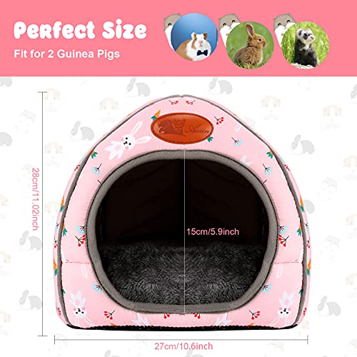 BWOGUE Guinea Pig Bed Large Hide-Out Cozy House Bed for Rabbits Ferret Chinchilla Bearded Dragon Winter Warm Cage Nest Hamster Accessories Cute Bunny and Carrot Pattern | Removable Cushion for Cleaning, Warm Fleece Nest, Washable Bed, 10.6 x 10.6x 11 in,