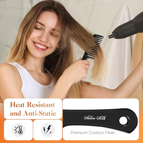SALONSILK 4PCS Professional Comb Set, Wide Tooth Rat Tail Fine Tooth Hair Combs, Braiding Cutting Barber Styling Curly Parting Set for Men and Women - color: Black-4 PCS
