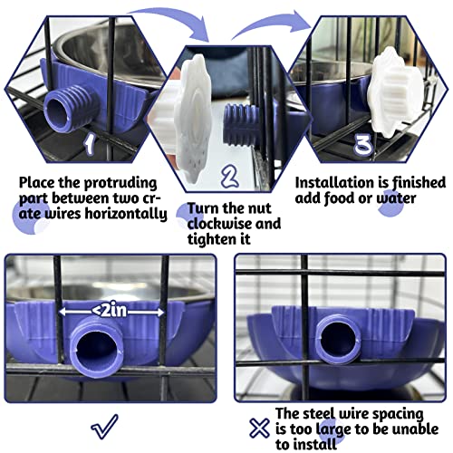 Fhiny Crate Dog Bowl, Removable Stainless Steel Pet Cage Bowl Hanging Food & Water Feeder Coop Cup for Cat, Puppy, Ferret, Birds, Guinea Pigs 2 Pack