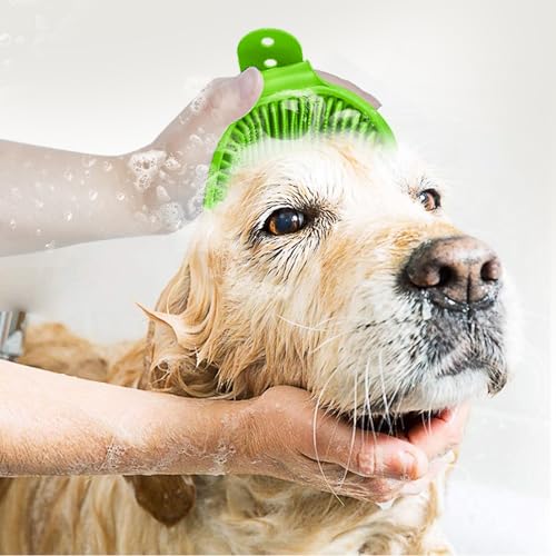 Dog Bath Brush, 2Pack Pet Grooming Brush Shedding Comb Shampoo Brush - color: Green+yellow