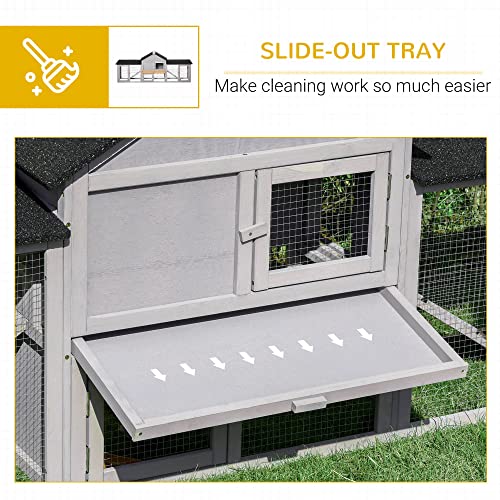 PawHut 83" L Outdoor Rabbit Hutch with Double Runs, Large Guinea Pig Cage Indoor, Wooden Bunny Hutch with Weatherproof Roof, Removable Tray, Ramps, Gray - color: Gray