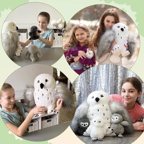Owl Stuffed Animal with 3 Babies,18" Snowy Owl Plush, White | 4Pcs Owl Plush Set; Mommy Owl & 3 Different-Color Babies; Zipper Belly Hide-and-Seek Play; Birthday & Christmas Gift for Kids - style: Owl White