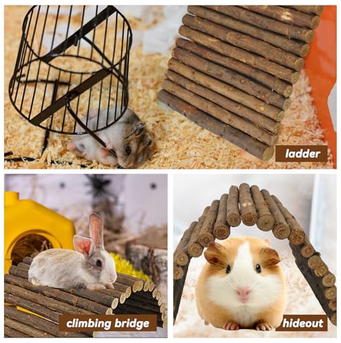 kathson Wooden Hamster Bridge,Guinea Pig Wood Ladder Bendable Tunnel Hideout Hut Small Animal Climbing Toys for Ferret Hedgehog Chinchilla Mice Rat Gerbil Baby Rabbit(15.7 x 6.0 in) - size: M (15.7 x 6.0 inches)