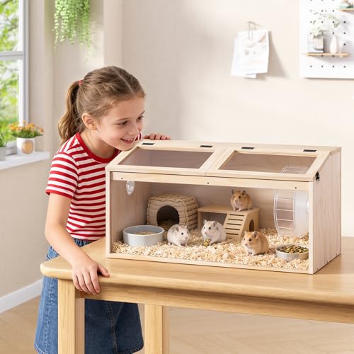 COZIWOW Wooden Hamster Cage Chewproof 32" Small Animal Habitat Enclosure | 32x16x16" Large Spacious Cage, Escape-Proof Air Vent, Removable Easy-Clean Front Panel, Lockable Top Lid, For Syrian & Gerbil - size: 31.5"L x 16.0"W x 16.0"H