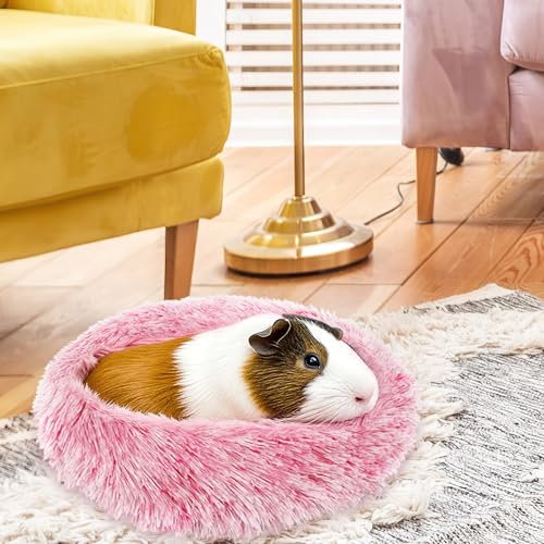 PETKNOWS 2 Pack Guinea Pig Beds Warm Winter Hamster Small Animal Bed | Thickened Plush and PP Cotton Fabric, Guinea Pig and Hamster Bed, Keeping Warm and Safe, 30cm Size with Inner Cushion - color: Pink and Blue