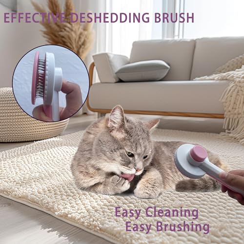 Cat Grooming Brush Kit 6 Tools - Deshedding & Dematting for Long/Short Hair, Self-Cleaning Slicker Brush with 6-in-1 Flea Comb for Cats & Kittens (Pink) - color: Pink