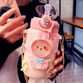 Kawaii Water Bottle Cute Water Bottles with Straw, Kawaii Bear Water Bottle with Adjustable Strap and Stickers - for School Outdoor Travel, BPA-Free, 24oz (Pink Rabbit) - color: Pink Rabbit