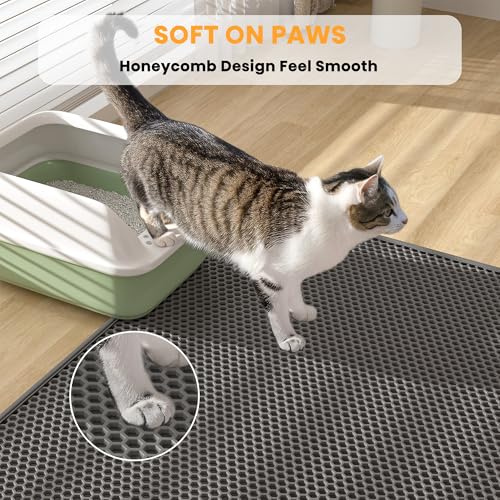 Pieviev Double Layer Cat Litter Mat Traps Scattered Litter 30''x24'' 2 Pack | Waterproof Urine Resistant Layer Litter Box Mat, Easy Collection, Soft on Kitty Paws, Black Color for Indoor Cats - color: Black
