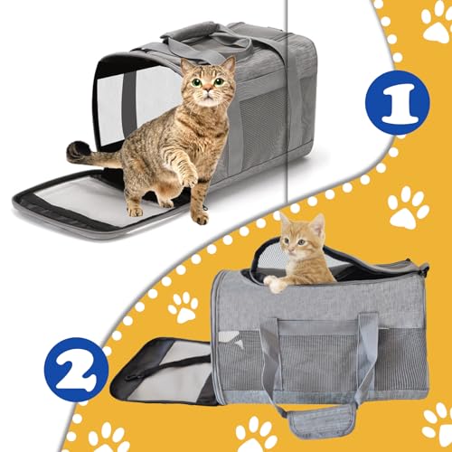 Pet Carrier Bag for Cats,Cat Soft-Sided Carriers Collapsible Ventilated Breathable Puppy Carrier for Small Dogs Airline Approved Kitty Carrier for Small Medium Cat Puppy Under to 12 Lb(Grey) - color: 【Gray】