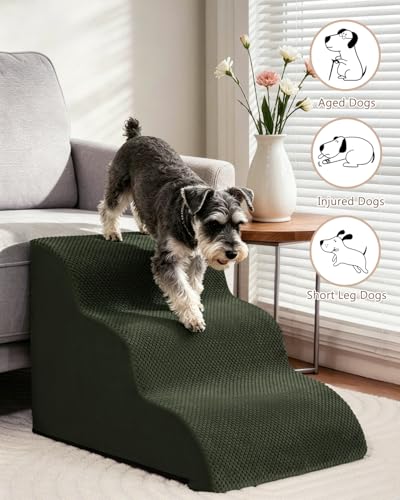 Aodisman Dog Stairs for Small Dogs,3 Step Dog Ramp for Couch,Non-Slip Steps | Pet stairs help small dogs, old cats, and puppies reach couches and chairs easily, durable indoor dog steps,15.4" H, Green - color: Green
